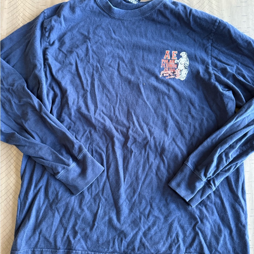 American Eagle Outfitters Navy Long Sleeve Tee with Polar Bear Graphic